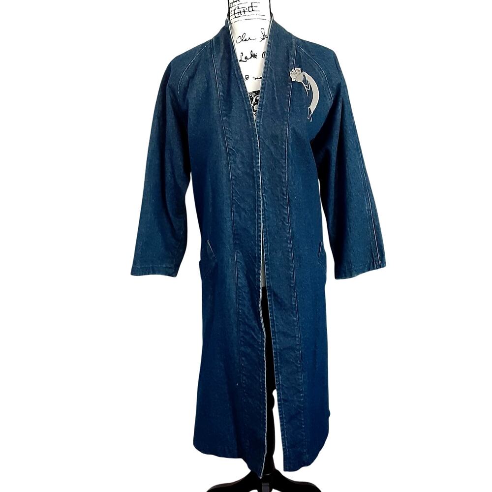 Vintage 1990s Sundance Denim Wear Denim Duster Trench Coat Southwest Art to Wear
